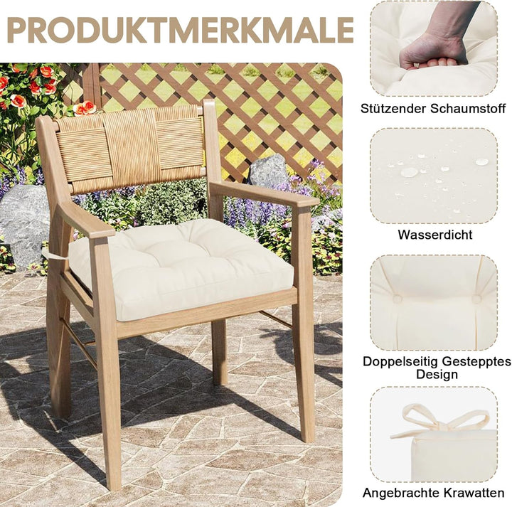 Outdoor Sitzkissen 45x45x8 cm, 2er Set, UV-beständig, Beige Beige 45 x 45 x 8 cm, Beige 45 x 45 x 8