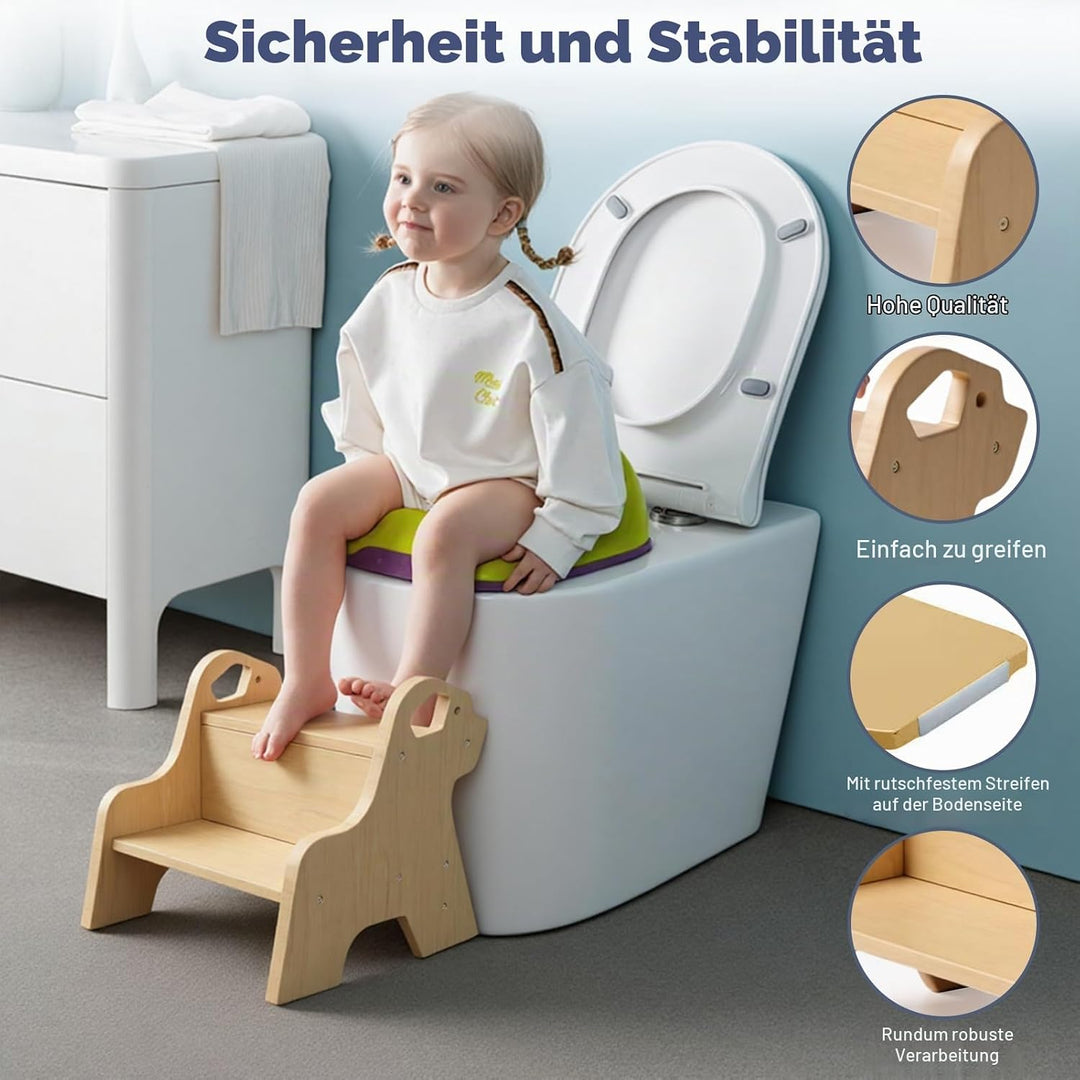 Tritthocker für Kinder - 2-Stufig Hocker Kinderschemel, mit Antirutschmatte und Griff, Multifunktion