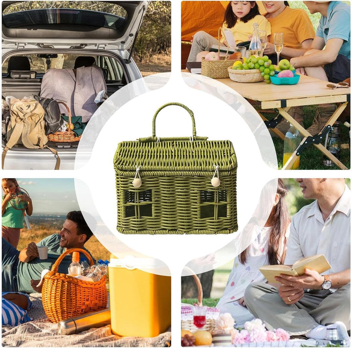 Easter Basket - Woven House Picnic Basket, Multipurpose Storage with Handle and Lid, Decorative Cont