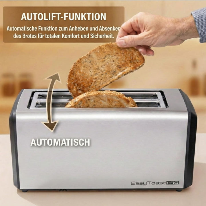 Easy Toast Pro Digitaler Toaster mit Autolift, Touchscreen, 6 Bräunungsstufen, 6 Brotprogramme, Auft