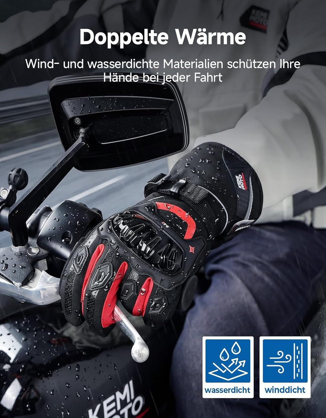 ISSYZONE Winter Motorradhandschuhe, Motorrad Handschuhe Winter, geprüfte Motorradhandschuhe Herren,