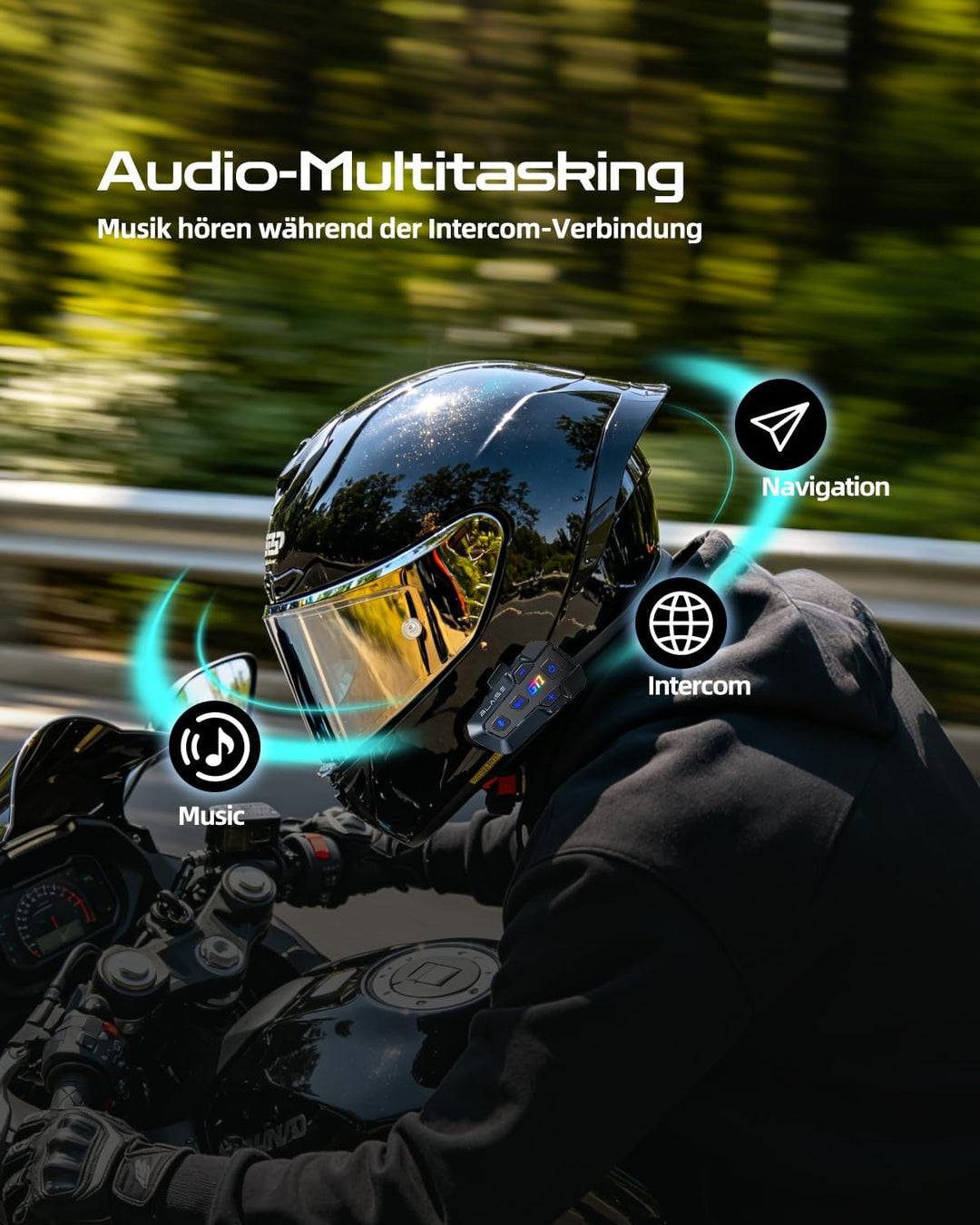 Blaise GT1 Motorrad Bluetooth Headset für 2 Fahrer, Helm Gegensprechanlage Einzelpack, Einzelpack