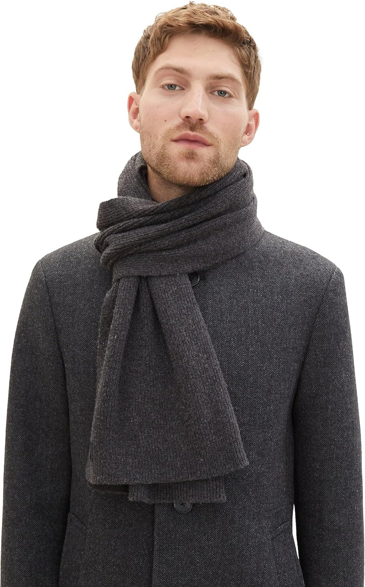TOM TAILOR Herren Basic Winterschal mit Wolle Einheitsgrösse 10617-Black Grey Melange, Einheitsgröss