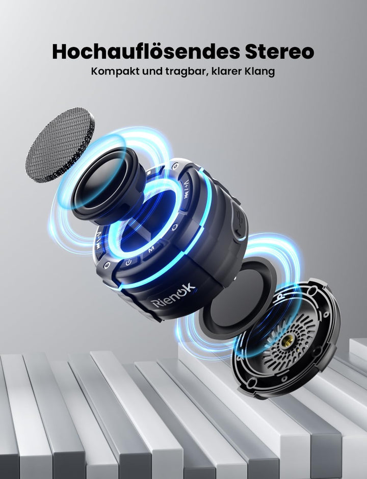 RIENOK Bluetooth Lautsprecher Duschradio FM Radio 12 Std. IPX7 Shower Speaker Bluetooth Duschlautspr