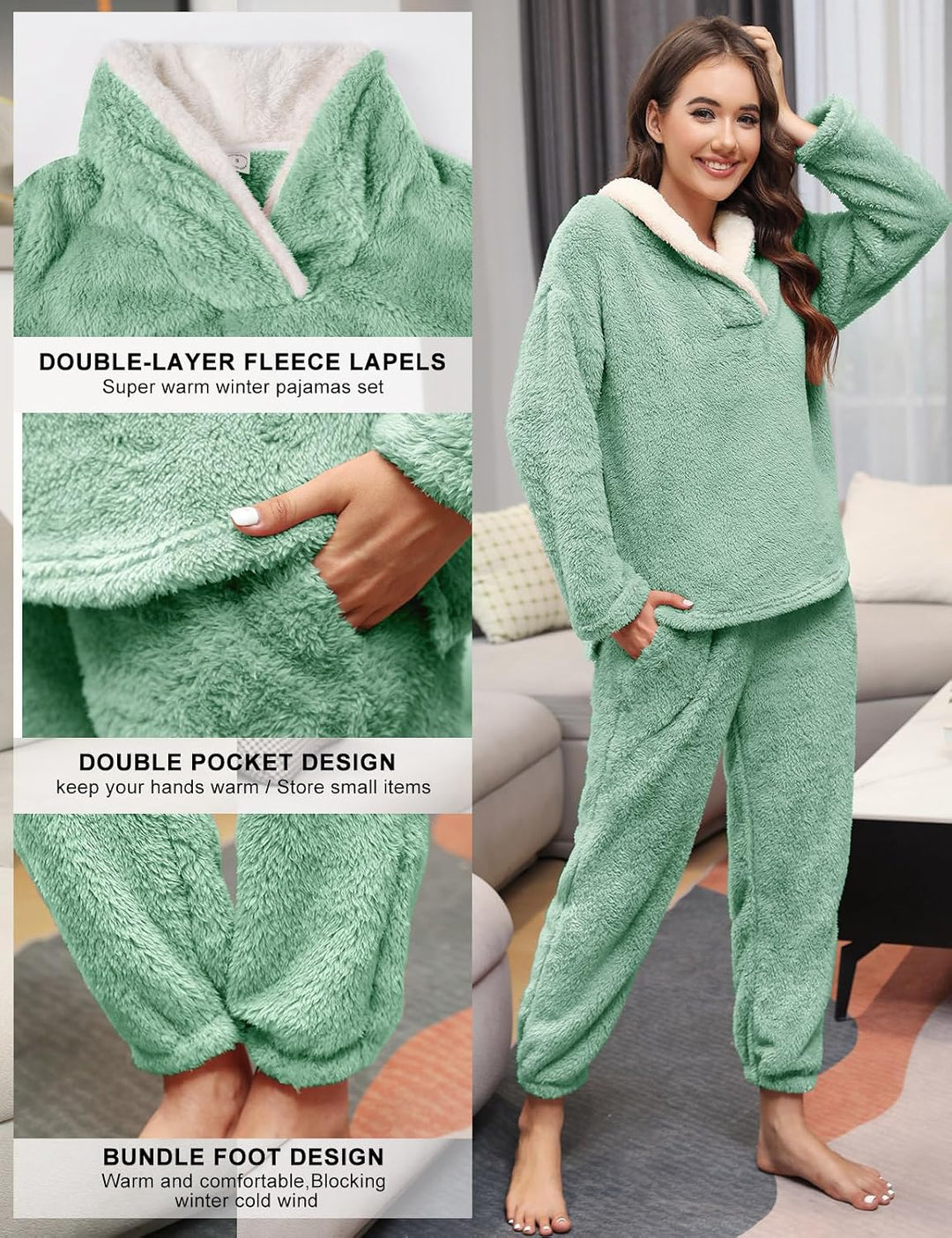 Schlafanzug Damen Lang Pyjama Damen 2-Set, Hausanzug Damen Kuschelig Weich Nachtwäsche Sleepwear Pyj