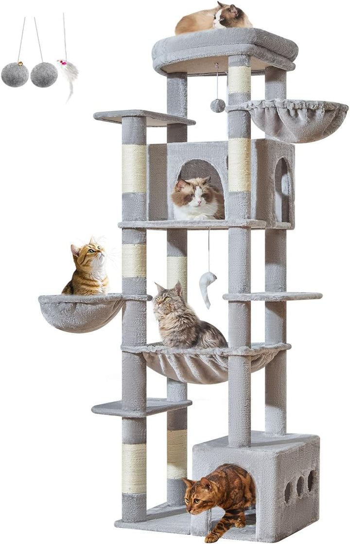 Taoqimiao 182 cm Kratzbaum XXL, Stabil, Gross, Katzenbaum für Katzen, F20W Hellgrau, Hellgrau