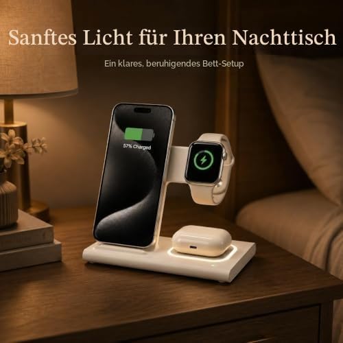 Aimtel 3 in 1 Ladestation für Apple Watch iPhone Faltbare&amp;Nachtlichter weiss, weiss