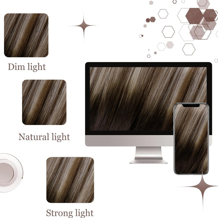 Hetto Echthaar Extensions Clip Balayage Dunkelbraun zu Hellbraun &amp; Hellashblond 50cm 120g 7pcs - Inv