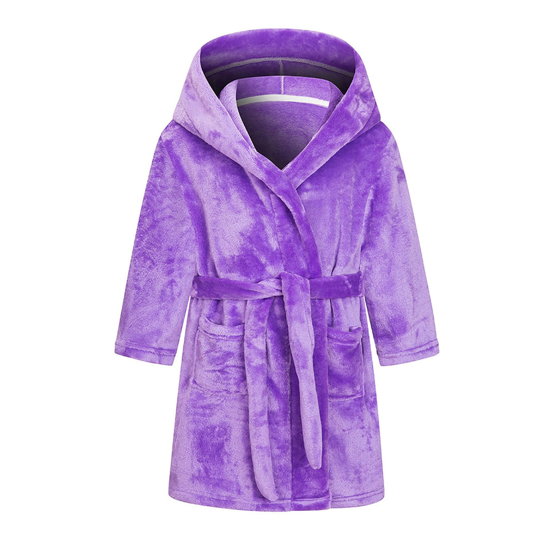 Bademantel für Mädchen, einfarbig, mit Kapuze, Flanell-Fleece-Bademantel für Jungen violett 2-3 Jahr