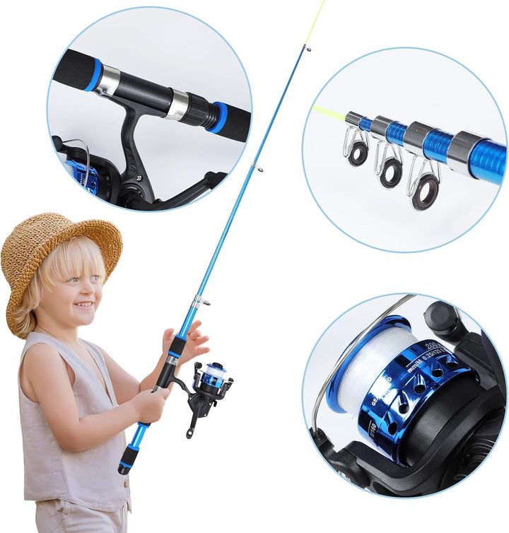 Angelset für Kinder, Teleskop Angelruten und Rolle 180cm Kinderangel Starter Set, Angelrute Set Kind