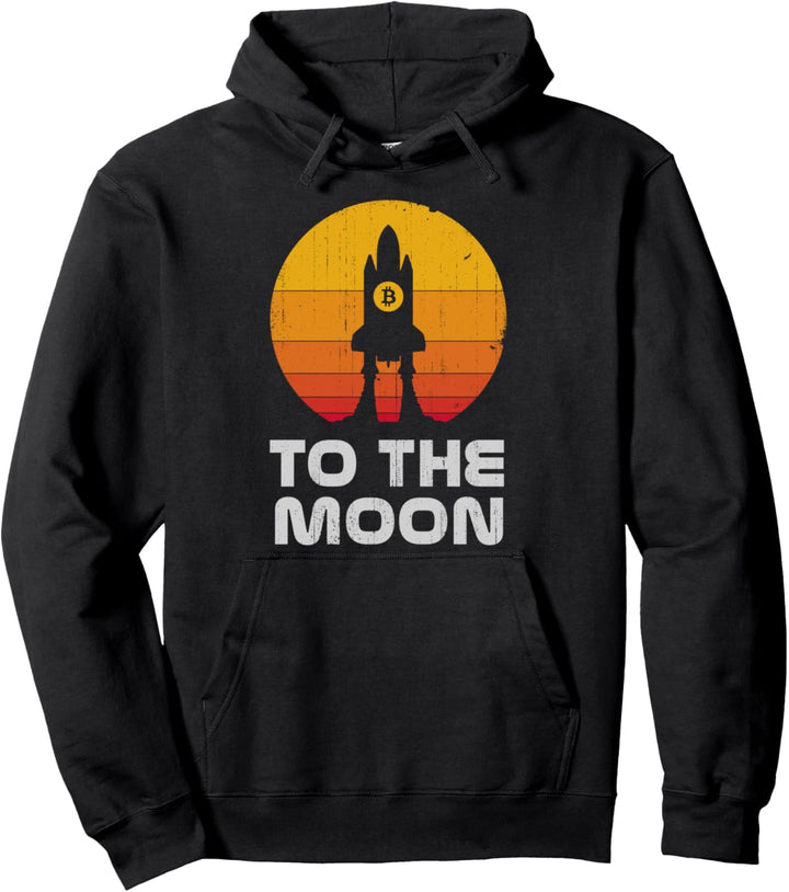 Bitcoin To The Moon BTC Rocket Crypto Currency Blockchain Pullover Hoodie