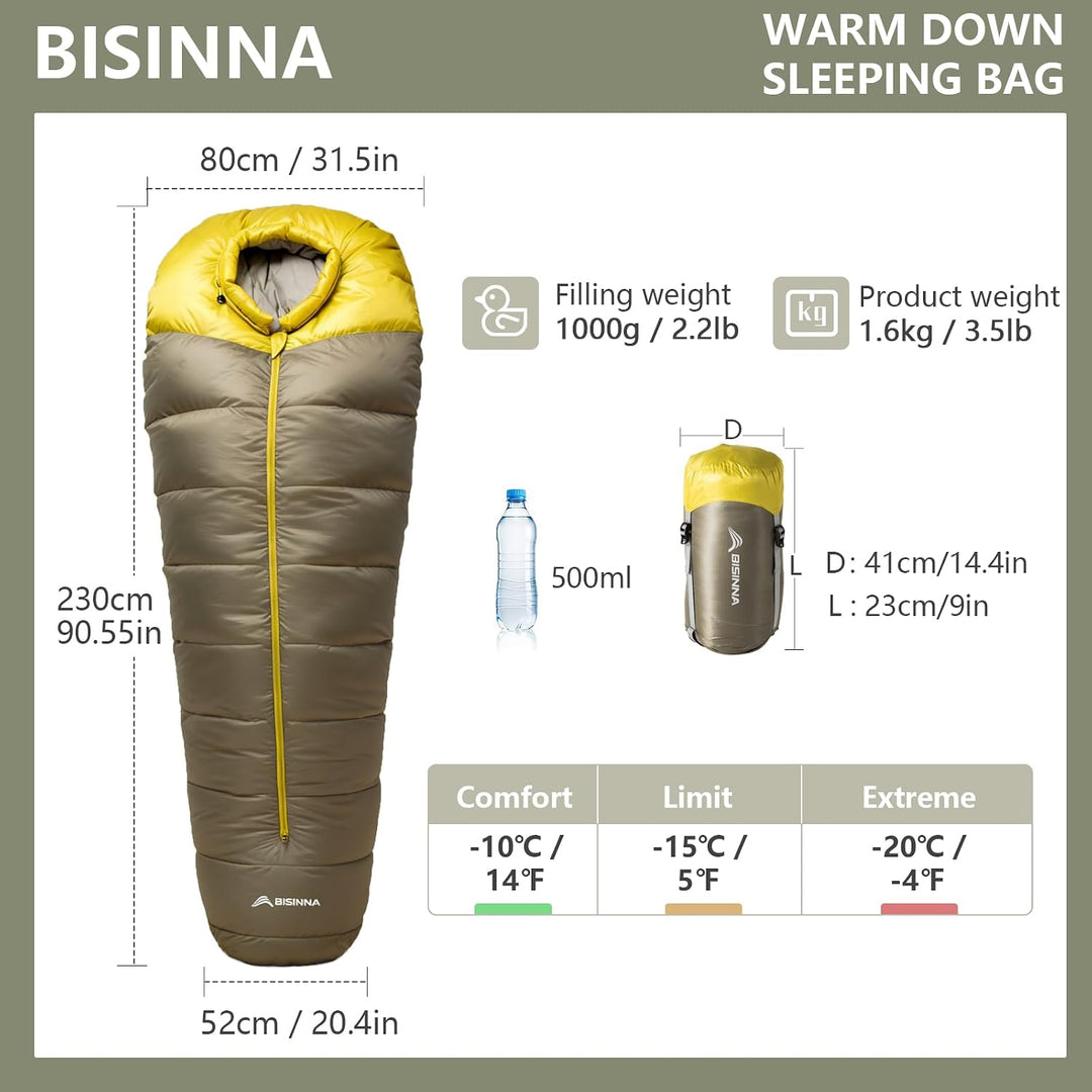 BISINNA Ultraleichter Daunenschlafsack in Mumienform 1000g, 1000g