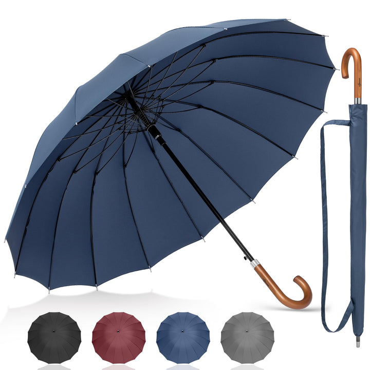 NINEMAX Regenschirm Stockschirm Sturmfest für Herren Damen, Grosser Regenschirm Holzgriff, Classic S