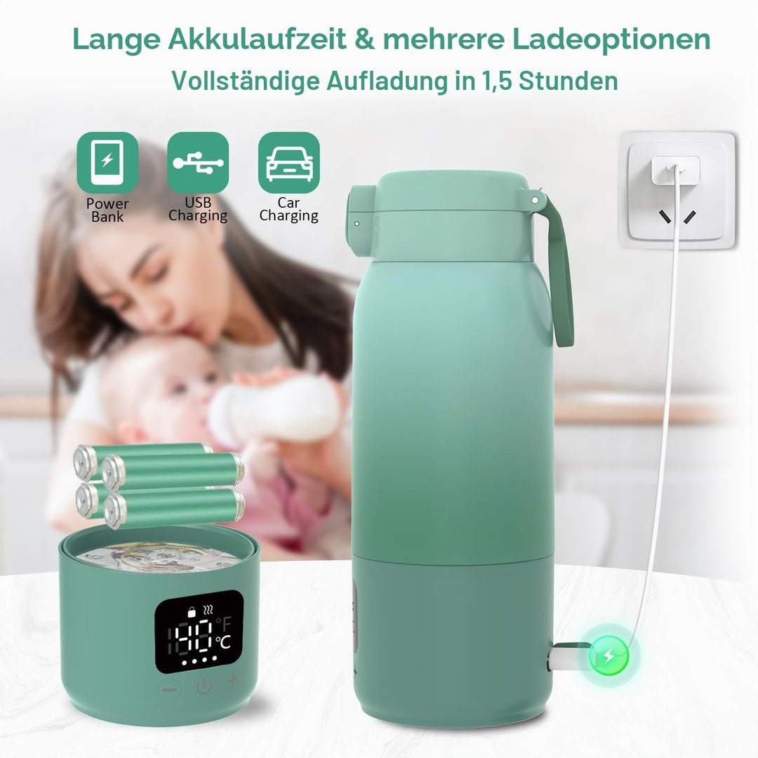 Tragbarer Flaschenwärmer Baby für Unterwegs, Schnelles Aufheizen Muttermilch und Wasser, Lange Akkul