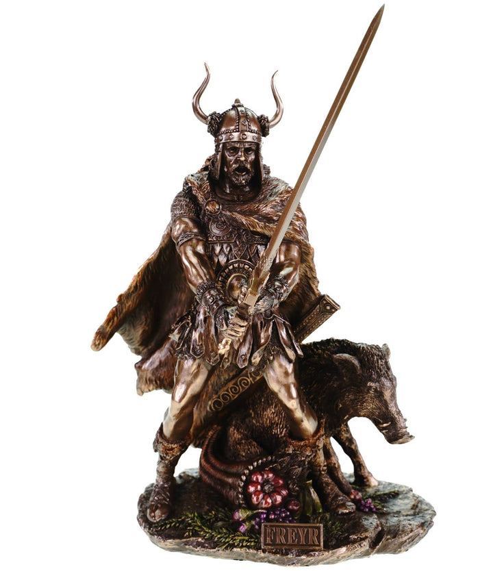 Unbekannt Frey germanischer Gott mit Eber bronziert 38 cm Freyr Freya Figur Odin Skulptur