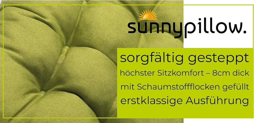 sunnypillow 4er Set Stuhlkissen mit Bändern 40x40 cm - Bequeme Polsterauflage 8cm dick - Auflage für
