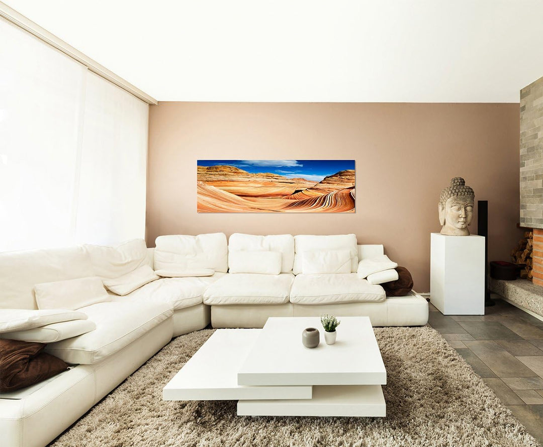 Paul Sinus Art Panoramabild auf Leinwand und Keilrahmen 150x50cm Arizona Felsen Steinwelle Himmel
