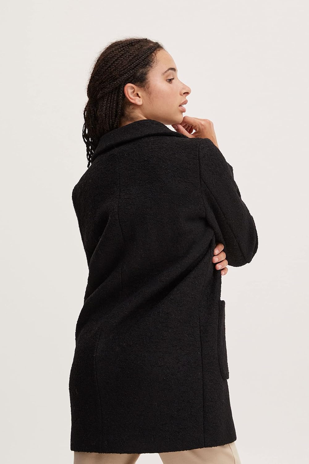 ICHI IHSTIPA JA Damen Wintermantel Wollmantel Winterjacke Kurzmantel mit Druckknöpfen und Reverskrag
