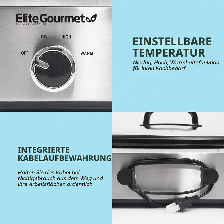 Elite Gourmet MST-5240SS Crock Slow Cooker, verschliessbarer Deckel, einstellbare Temperatur, warm h