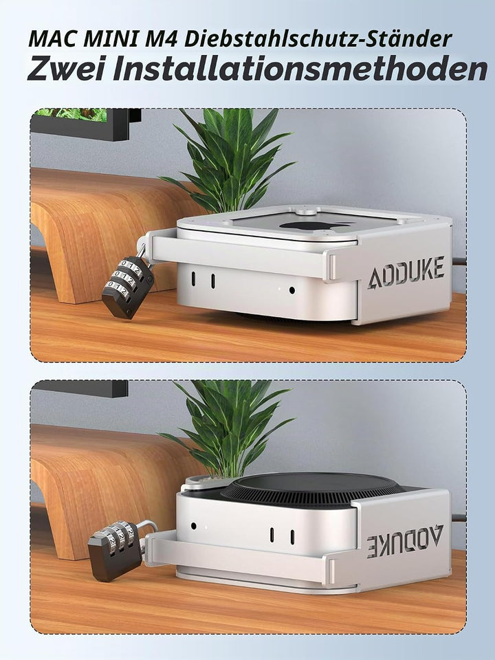 Aluminum Alloy 2024 Mac Mini M4 with Combination Lock Security Bracket, Compatible with VESA Hole Mo