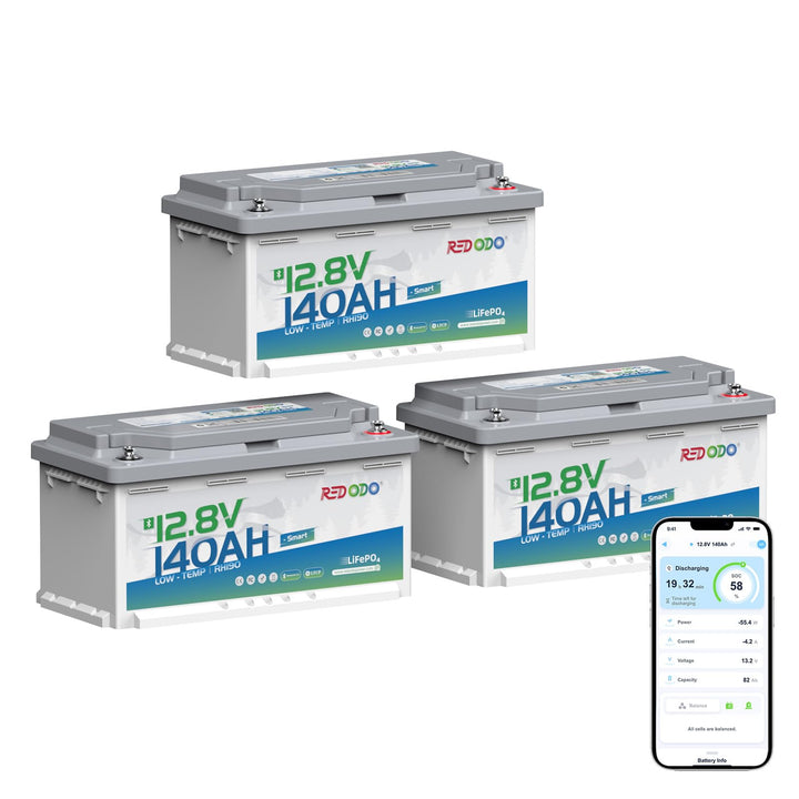 Redodo 3 Pack 12V 140Ah H190 LiFePO4 Batterie mit 150A Smart BMS, 1792Wh 12V 140Ah H190 Bluetooth 3e