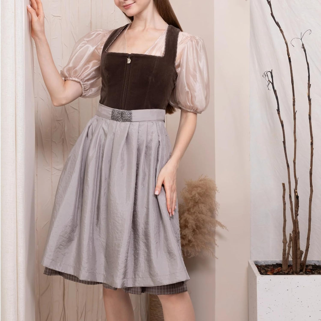 Dirndl Schwarz Trachtenkleid Dirndl Damen Midi 60cm Exklusiver 36 Braun, 36 Braun