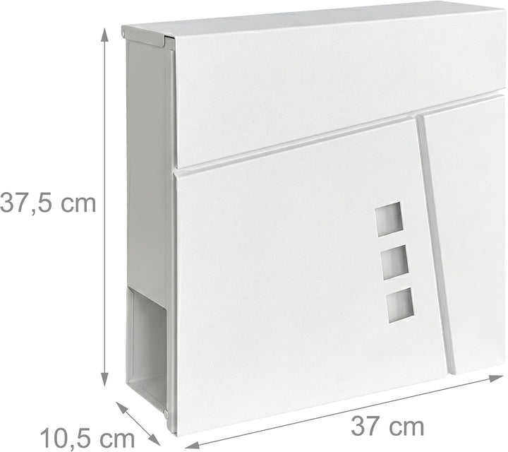 Relaxdays Briefkasten mit Zeitungsfach, HxBxT: 37,5 x 37 x 10,5 cm, weiss, Weiss