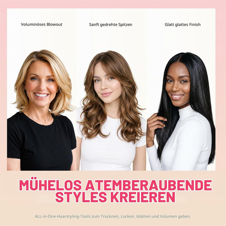 UKLISS Airstyler 5 in 1, Hairstyler Haartrockner 1000w,Föhnbürste Set Pro Lichtrose, Lichtrose