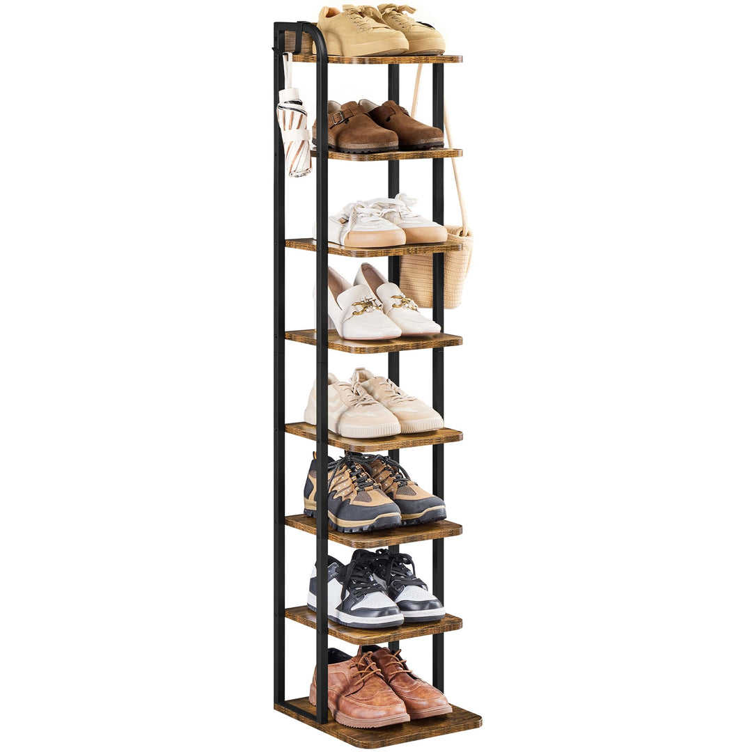 Yaheetech Schmales Schuhregal, Schuhablage mit 8 Ebenen, Platzsparender Schuhschrank Holz im Vintage