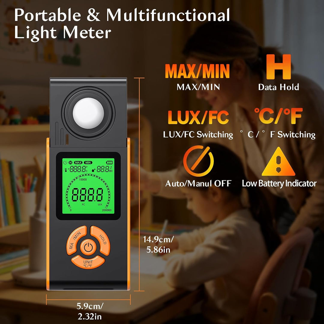 Digitales Luxmeter mit 3-Farben-Display 0 bis 200.000 Lux