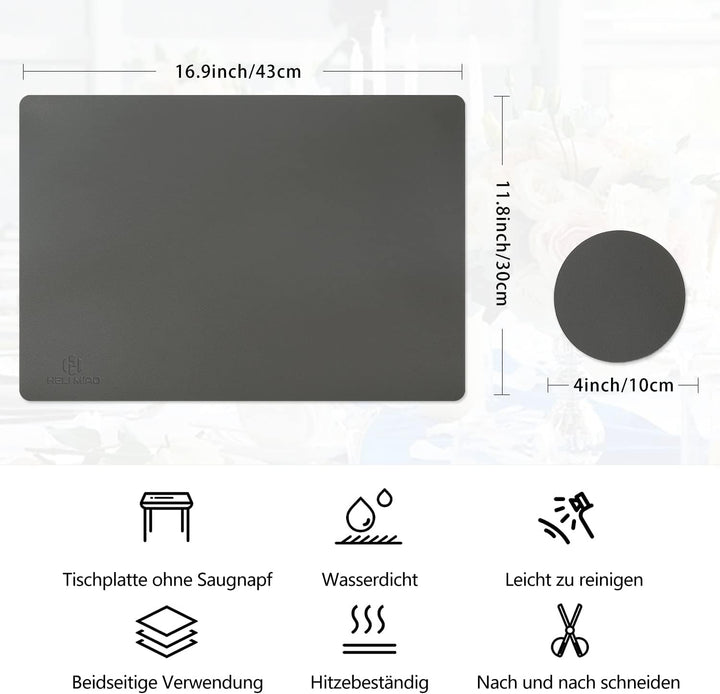 Platzsets Abwaschbar,Tischsets Abwischbar,Tischset Leder,Hitzebeständig Doppelseitigen I 4er Set Pla