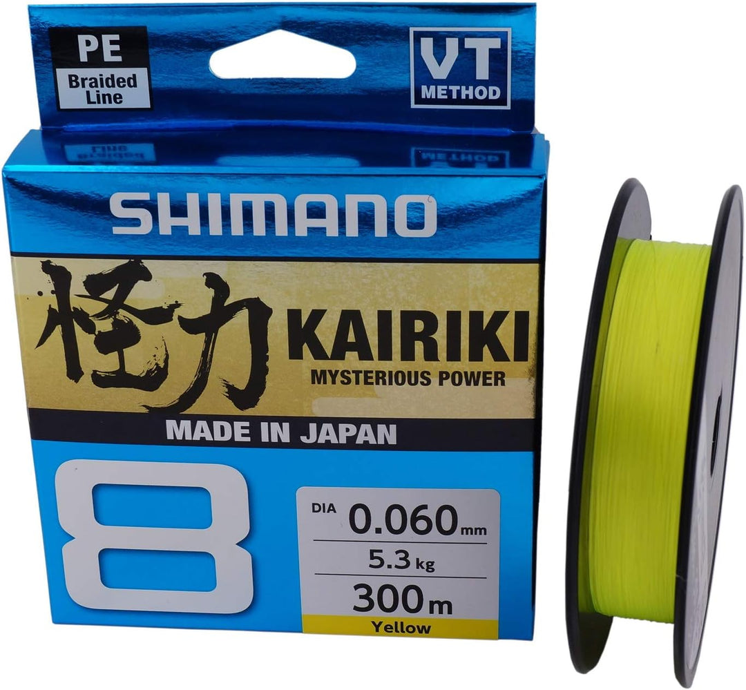 Shimano Kairiki 8, 300 Meter, Gelb, geflochtene Angelschnur, 59WPLA68R3 0.06mm / 5.3kg, 300m, 0.06mm