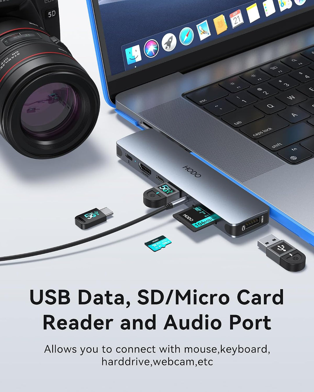 HODO USB C Hub für MacBook, Adapter Mac Air Pro Zubehör 8 in 2 mit 4K 60Hz HDMI,Thunderbolt 3 Port,