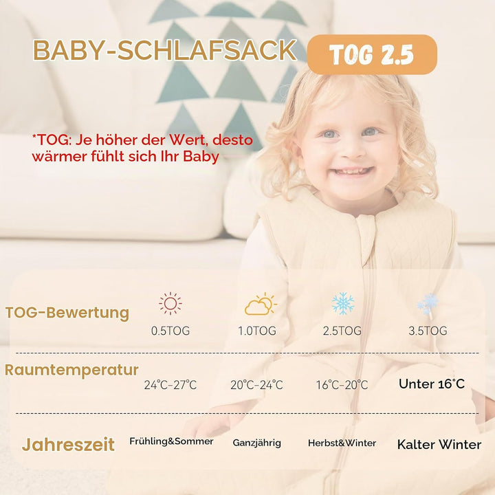 Yoofoss Schlafsack Baby Winter 2.5 Tog - 67cm/0-6 Monate Winterschlafsack Baumwolle Babyschlafsack W