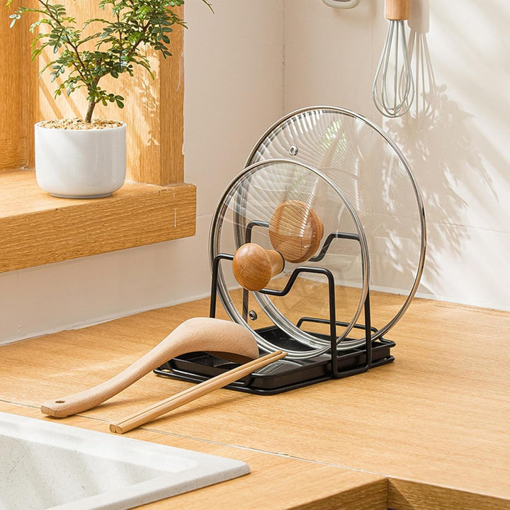 Pot Lid Organizer, Plates Rack Stand, 7.48x6.22x5.12 Inches Rustproof Shelf Holder, Space Saving Kit