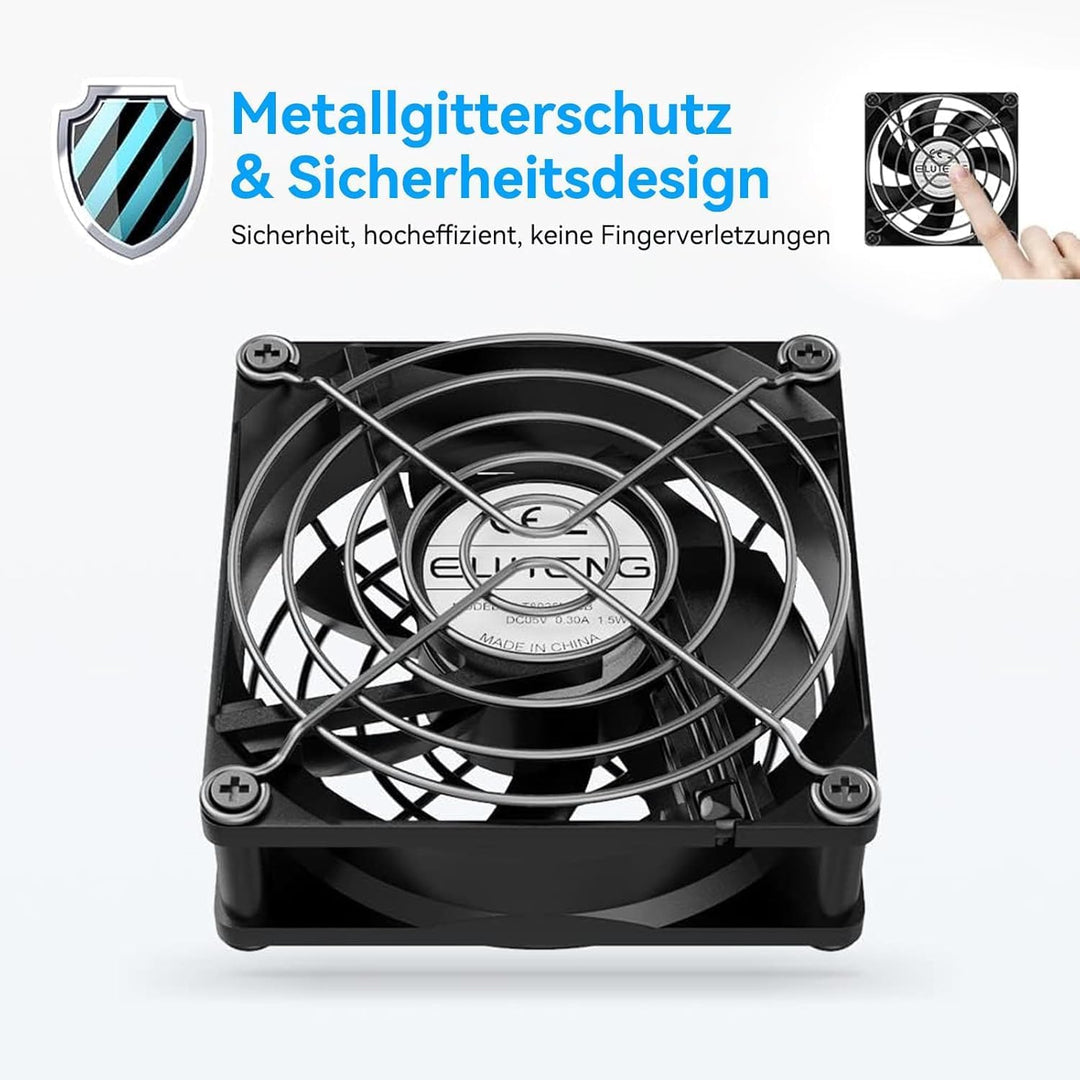 ELUTENG USB Lüfter 80mm 5V mit L/M/H 3 Einstellbare Geschwindigkeiten, Mini Ventilator USB PC Lüfter