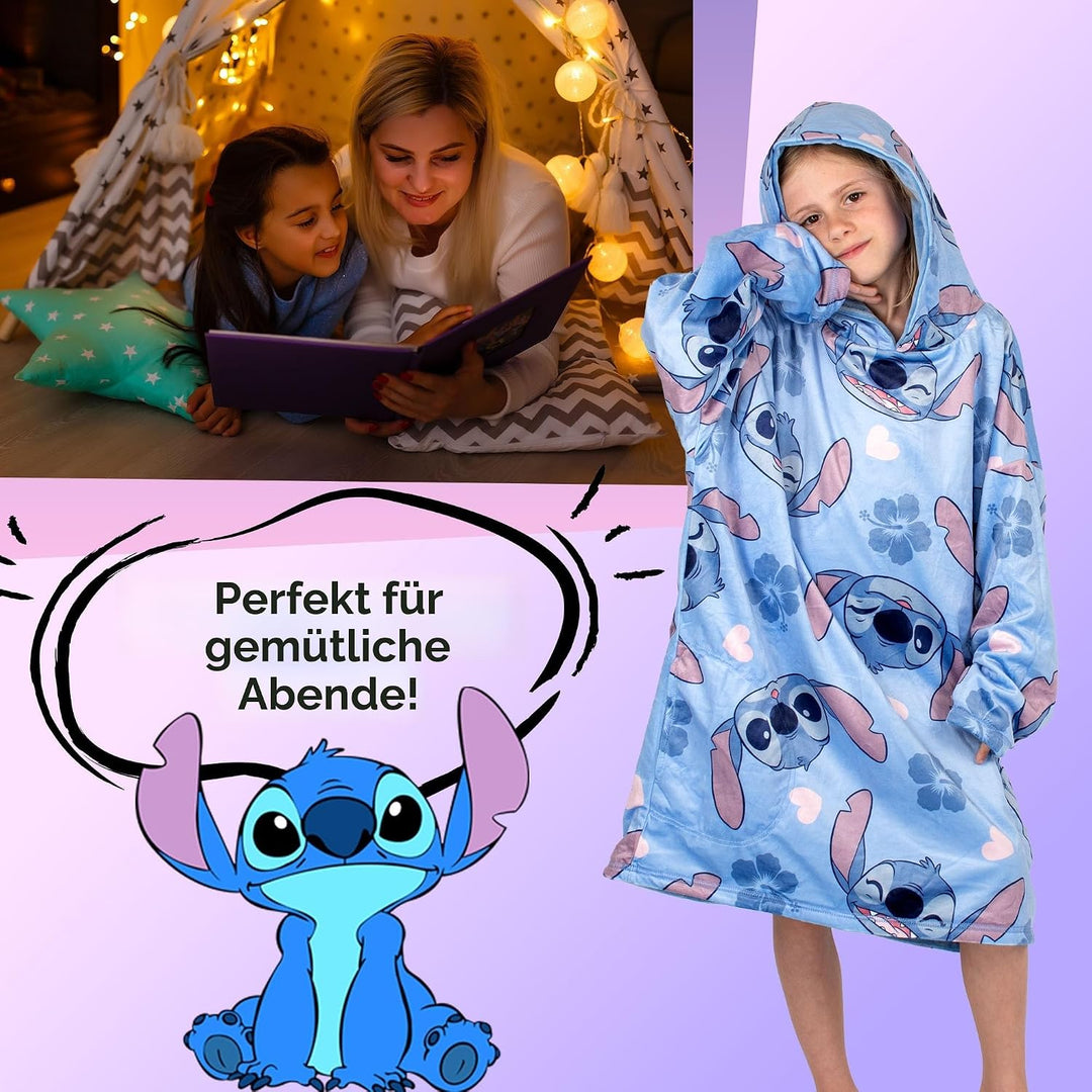 Disney Stitch Oodie – Übergrosse, wendbare Kapuzenpullover-Decke für Kinder, superweicher, doppelsei