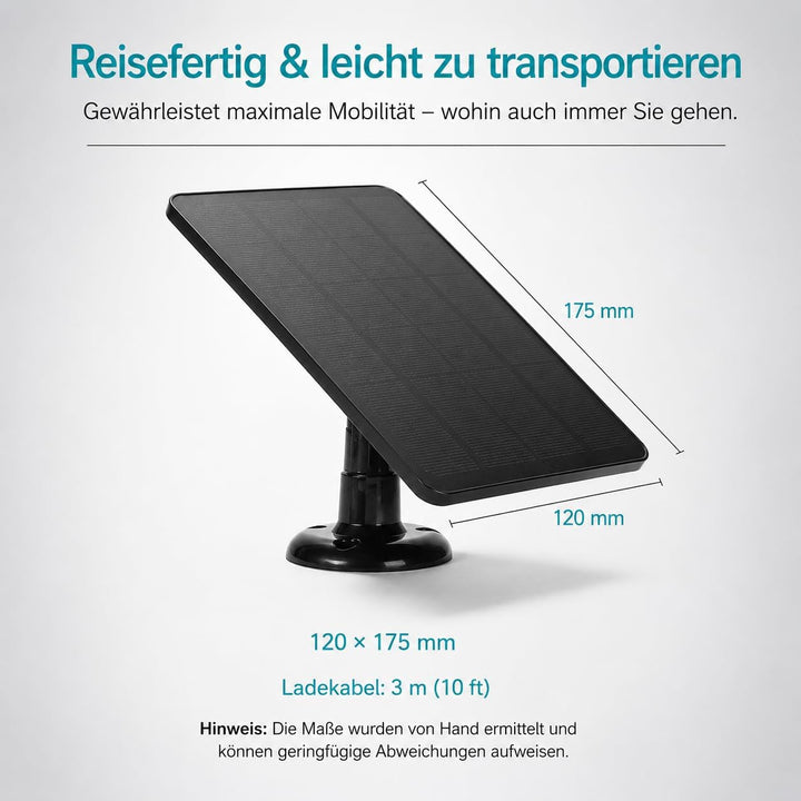 Solar Panel for Ring Camera 4 W inklusive Typ C Adapter, um 360° drehbarer Halterung und Kabel, geei