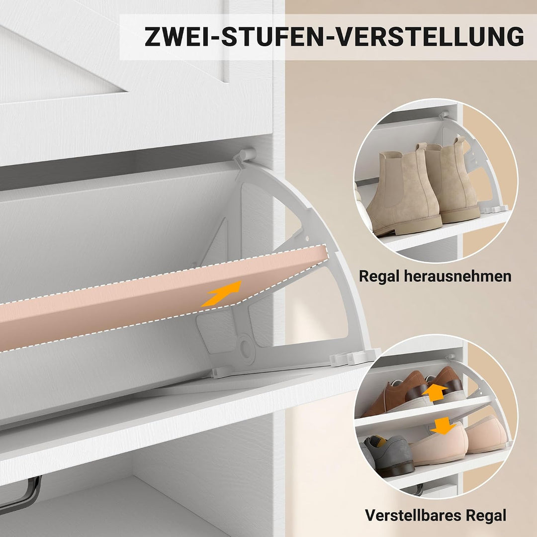 Hawthyhome Schuhschrank schmal 2 Fächer, Schuhkipper für 12-16 Paar Schuhe, Platzsparender Schuhschr