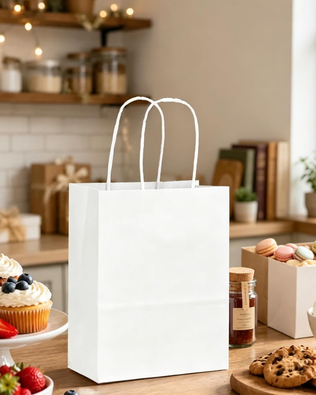 Gcardist 100-Packs weisse Geschenk-Taschen mit Griffen Bulk 13"x10.3"x4.6" grosse Grösse Papiertüten