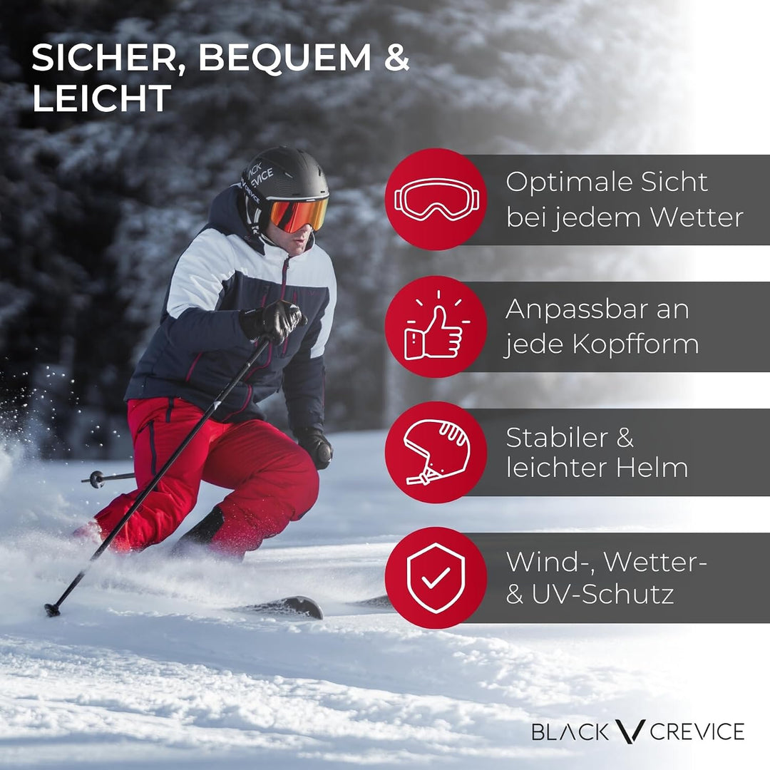 Black Crevice Skihelm Silvretta I Skihelm mit Visier im Pilotenstyle I Skihelm Herren &amp; Damen I Skih