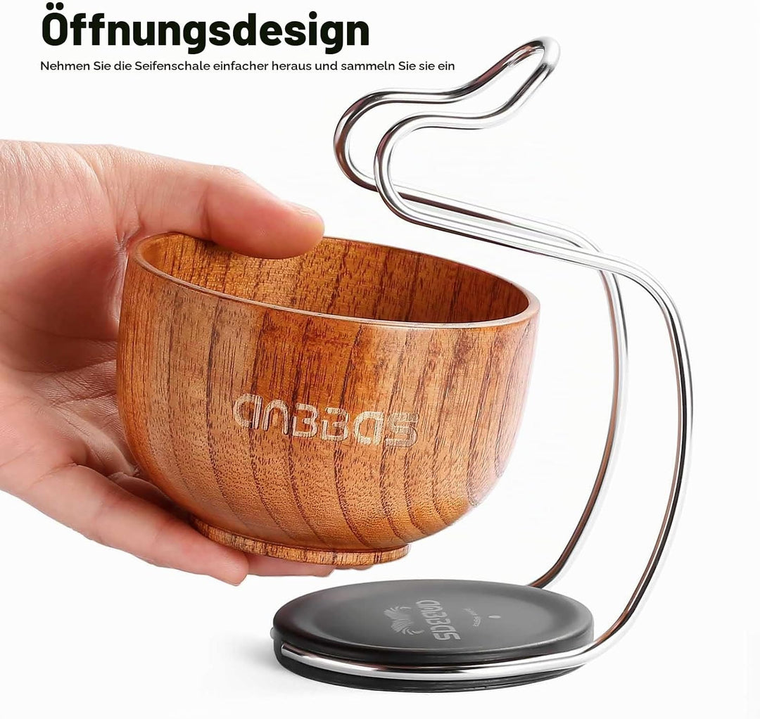 Anbbas 4in1 Rasierset, Reines Dachshaar Rasierpinsel Holzgriff und Grosse Seifenschale,Edelstahl Ras