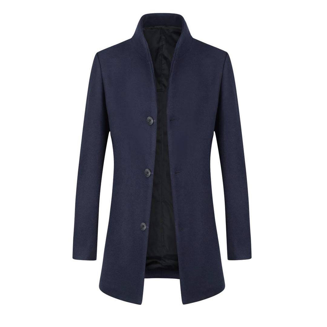 Wintermantel Herren Wollmantel Lang Slim Fit Herrenmantel mit Stehkragen Business Coat für Winter, X