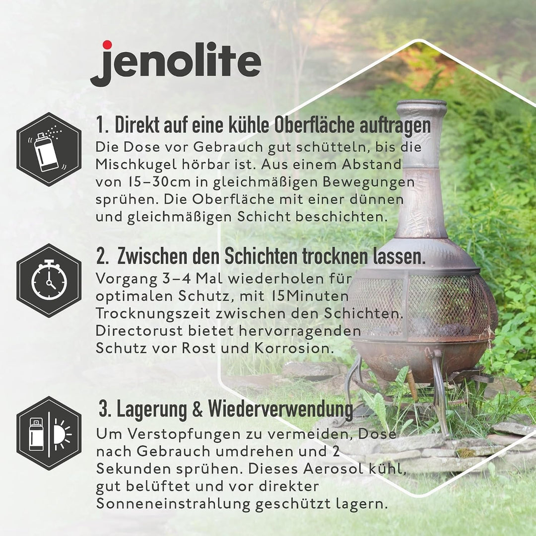 JENOLITE Directorust Grill &amp; Ofen Sprühfarbe - Schwarz Matt | 3x400ml I Hitzebeständiger Lack I Hoch