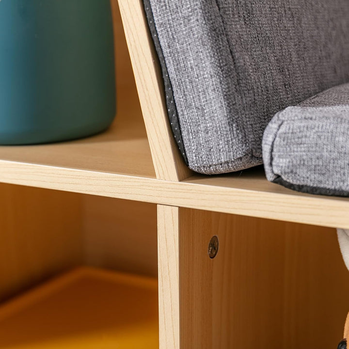 HOMCOM Bücherregal Kinder Kinderregal mit Sitzhocker 6 Fächern 3 Kissen Spielzeugregal Kinderbücherr