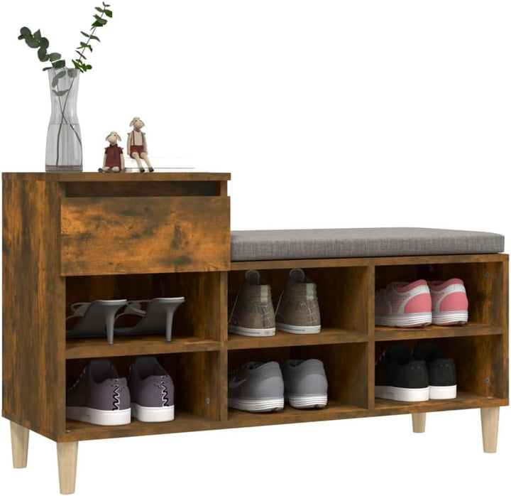 Schuhregal Räuchereiche 102x36x60 cm Holzwerkstoff mit 6 Fächern und Schublade, platzsparend, Stabil