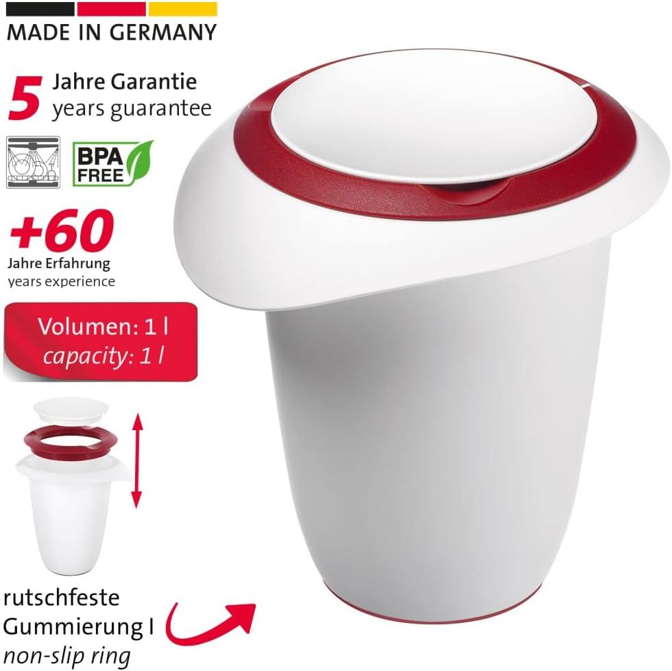Westmark 2x Quirtopf mit zweigeteiltem Deckel, 1 l, Mit Ausgiesser, Kunststoff, Weiss/Rot, 315122E3