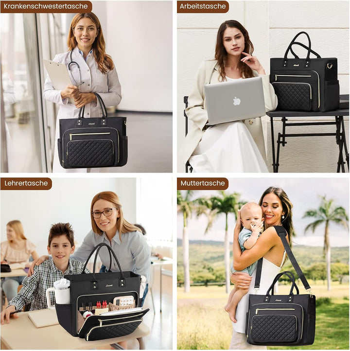 LOVEVOOK Lehrertasche Damen Gross, 15.6 Zoll Laptoptasche Arbeitstasche Schwarz 15,6 Zoll, Schwarz 1