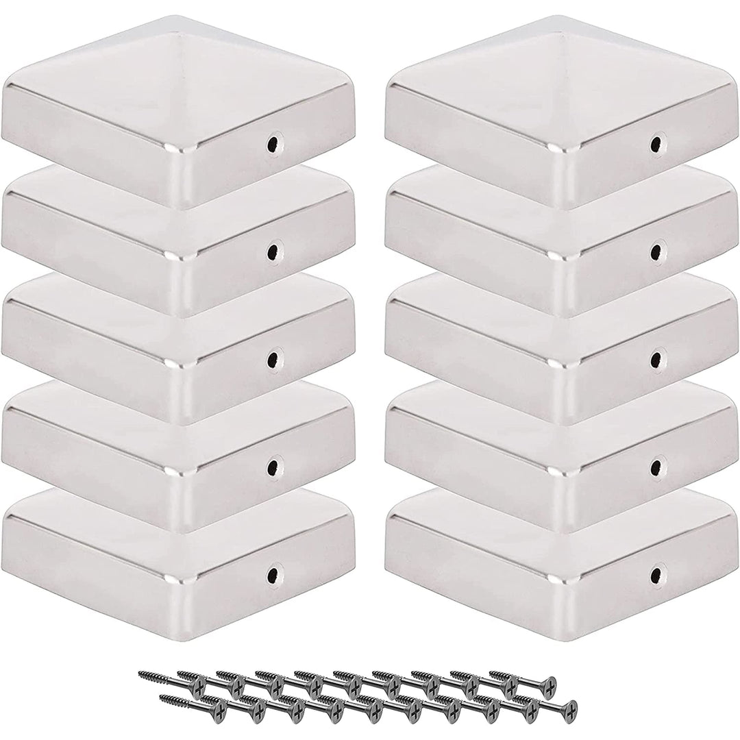 Pfostenkappen 9x9 cm - 10 Stück, 90x90 mm, Edelstahl Zaunpfosten/Zaunpfosten Metall, Pyramiden Form