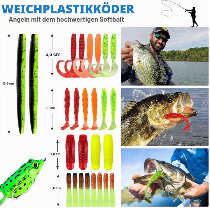 PLUSINNO Angelköder für Barsch, 16 Spinnerköder mit tragbarer Tragetasche, Barschköder, Forellenköde